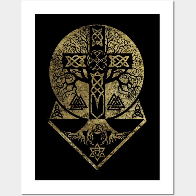 Tree of life  -Yggdrasil  and Celtic Cross Wall Art by Nartissima